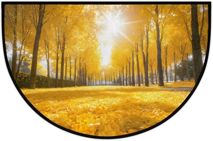 Autumn Half Round Doormat Non-Slip Semi Circle Rug Half Moon Mat | Yellow Tree Washable Soft Absorbent Indoor Outdoor Entrance Kitchen Bathroom Sink Patio Welcome Fireplace Floor Rug