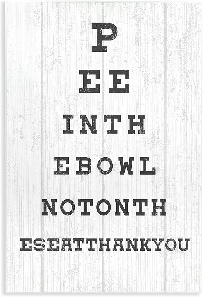Bathroom Humor Eye Chart Sassy, 13 x 19 Inch Mounted Print on Wall Plaque | Stupell Industries · By Lil' Rue · Ready to hang · Fun gift for bath and laundry spaces · Made in USA