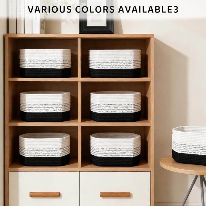 4 Pack Storage Baskets for Organizing, 11''Lx9''Wx8''H Woven Baskets for Storage Toys, Towels, Books, and Clothes, Cotton Rope Basket for Shelves with Handle