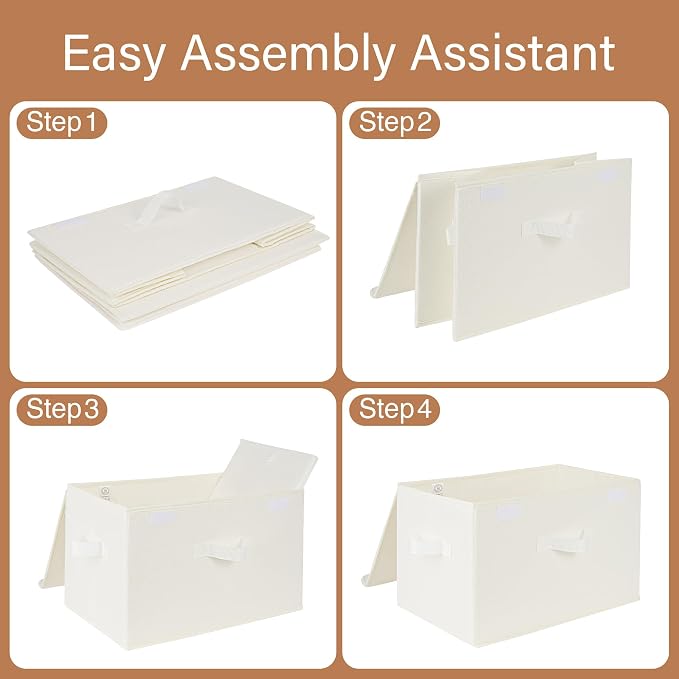 GRANNY SAYS Storage Bins with Lids, Fabric Storage Boxes, Closet Organizers and Storage, Storage Baskets for Shelves, Toy Box, Ivory White, 2-Pack