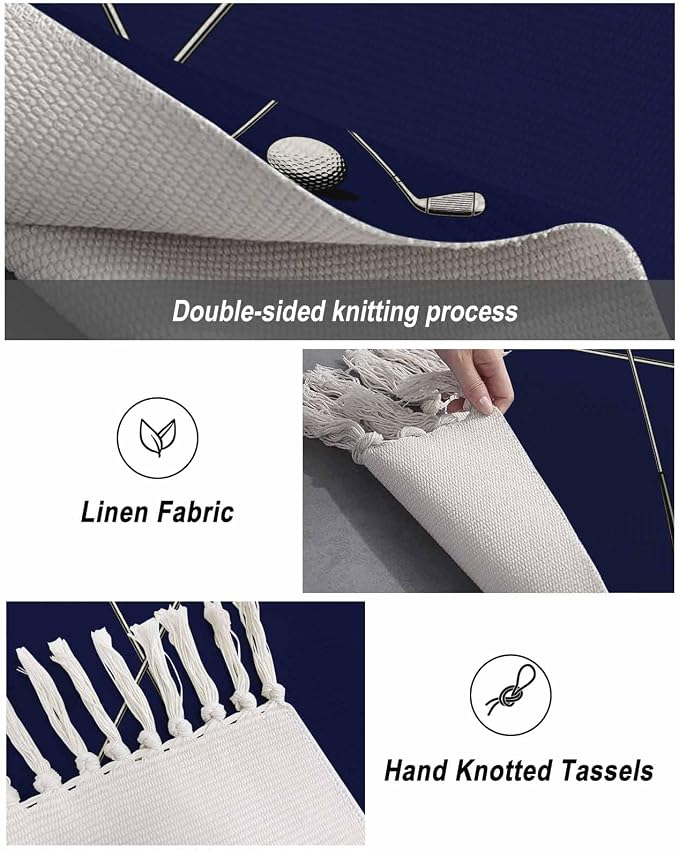 Navy Blue Large Runner Rug 4X6 Ft Living Room Area Rug, Washable Woven Sports Golf Ball Throw Carpet with Tassel, Non-Shedding Modern Minimalist Art Bedroom Office Carpets