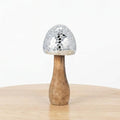 Mango Wood Mushroom Figurine Sculpture – Room Decor Accent for Shelf, Console, or Desk Placement, Boho Home Decor Mosaic Design Detail – 8", Silver and Natural Wood Finish