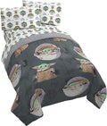 Star Wars Mandalorian Full Size Comforter Set 5 Piece Kids Bedding, Gray | Grogu Baby Yoda, Comforter Sheets Pillowcases, Official Product, Soft Microfiber, Machine Washable, Easy Care, Kids Gift