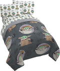 Star Wars Mandalorian Grogu Twin Comforter Set 4 Piece Kids Bedding, Gray | Baby Yoda, Comforter Sheets Pillowcase, Official Product, Soft Microfiber, Machine Washable, Easy Care, Kids Gift