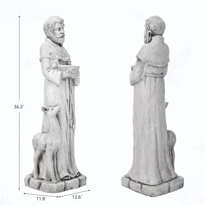 36.2" St Francis Garden Statue,Outdoor Catholic Sculpture | Large Religious Christian Figurine Decor for Prayer and Meditation,Weatherproof Durable Mgo , Patron Saint of Animals