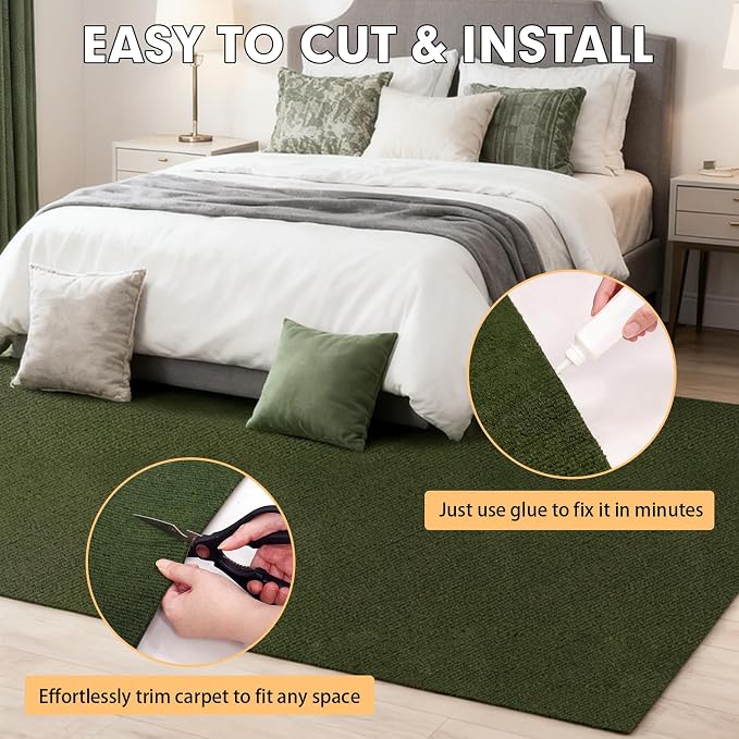 Grefinity Marine Carpet,6 FT x 23 FT Olive Green Indoor Outdoor Carpet 0.2" Thick Boat Rug with Water-Proof TPE Backing for Home, Patio, Porch, Deck