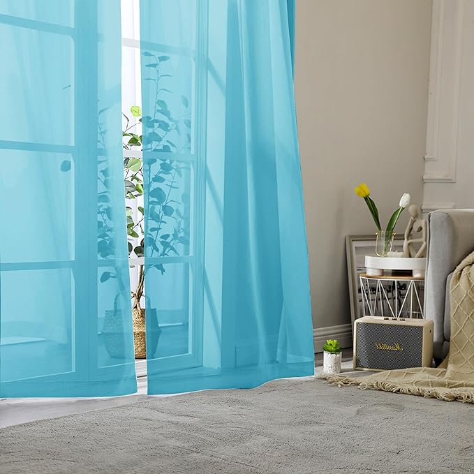 Lecloud Turquoise Sheer Curtains 96 Inches Long 2 Panels, Elegant Gauzy Airy - Image 8