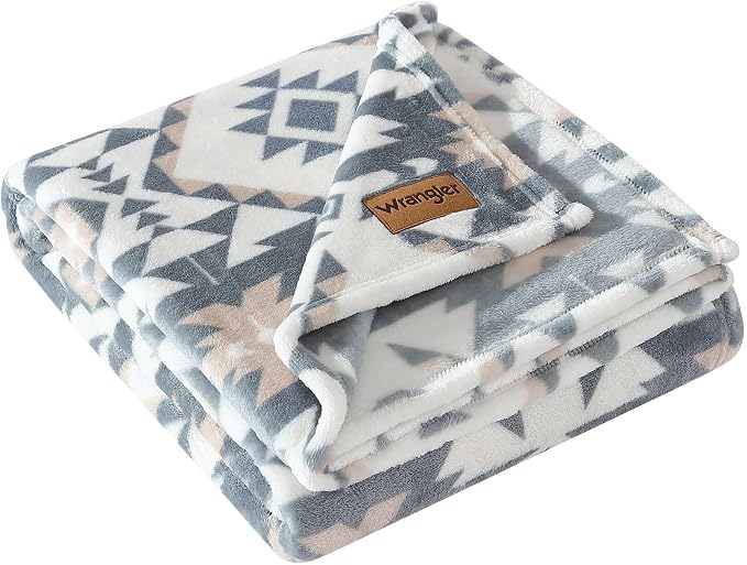 Wrangler - Blanket, Super Soft Sherpa Bedding, Yellowstone Inspired Throw Blanket for Couch or Bed (Dakota Grey, 50" x 60")