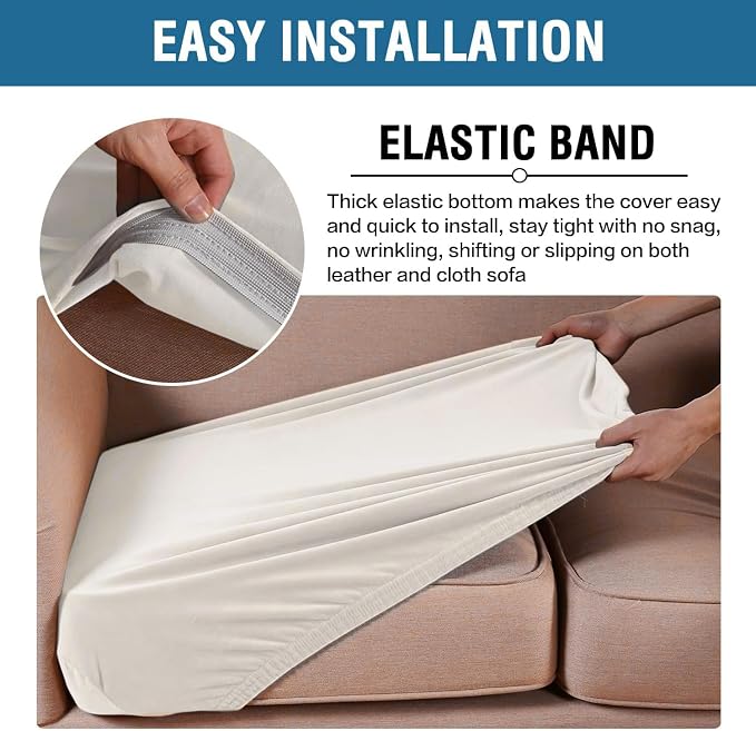 H.VERSAILTEX Velvet Stretch Couch Cushion Cover Plush Cushion Slipcover for Chair Loveseat Sofa Cushion Furniture Protector Seat Cushion Sofa Cover (3 Piece XL Sofa Cushion Covers, Porcelain White)