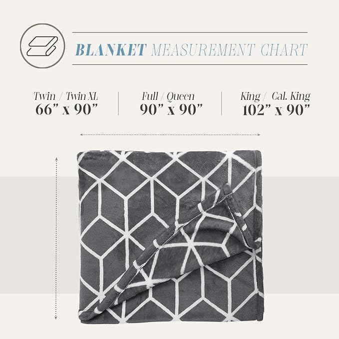 Elegant Comfort Luxury Velvety Feel Blanket, All-Season Lightweight Blanket, Ultra Plush, Soft, Cozy-Fuzzy Flannel Fleece for Couch, Sofa, Bed, Travel, Cube Design, Twin/Twin XL, Gray