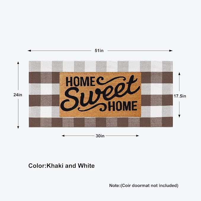 KIMODE Fall Decor Front Door Mat Buffalo Plaid Outdoor Rug 24"x51" Brown and White Checkered Rug Farmhouse Fall Thanksgiving Front Porch Rug Cotton Washable Layered Doormats Autumn Mats