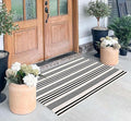 BUAGETUP Black and White Layered Doormat,27.5x43.3inch Striped Outdoor Rug Hand Woven Cotton Indoor Outdoor Rug for Porch Layered
