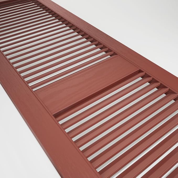 Ekena Millwork Lifetime Vinyl LL1S14X08000RD Standard Cathedral Top Center Mullion, Open Louver Vinyl Shutters, w/Installation Shutter-Lok's & Matching Screws (Per Pair), 14 1/2'W x 80'H, Burgundy Red