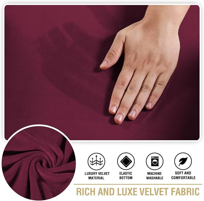 H.VERSAILTEX Stretch Velvet 3 Piece T Cushion Sofa Slipcovers Individually Sofa Cushion Covers for 3 Cushion Couch Seat Cushion Covers for Sofa Seat Cushion Covers Stay in Place(Sofa, Burgundy)