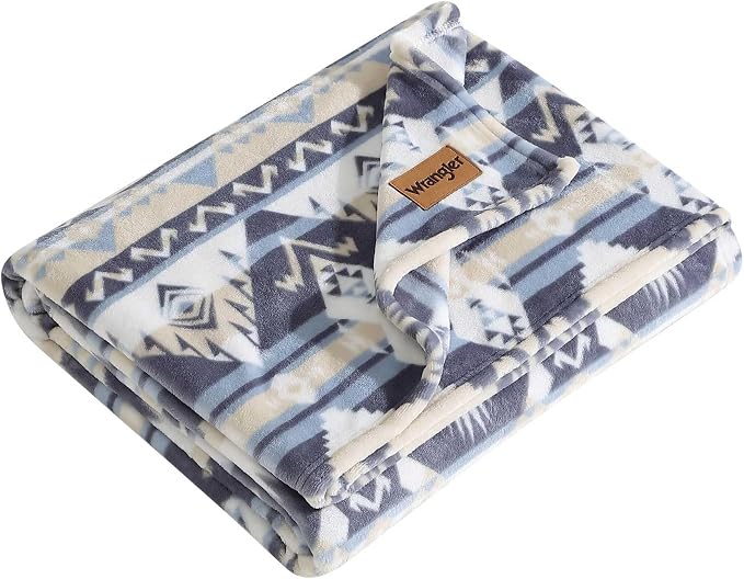 Wrangler - Fleece Throw Blanket for Couch 50x70, Ultra Soft Reversible Plush Blanket, Americana Decor, Western Style Throw for Sofa, Bed, Living Room (Jesse Blue)