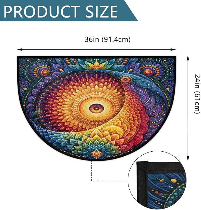 Flower Half Round Door Mat Semi Moon Rug Fireplace Carpet Area Rugs | Boho Decorative Non Slip Absorbent Half Circle Mat Carpet for Indoor Outdoor Patio Kitchen Bathroom Entryway Home Decor