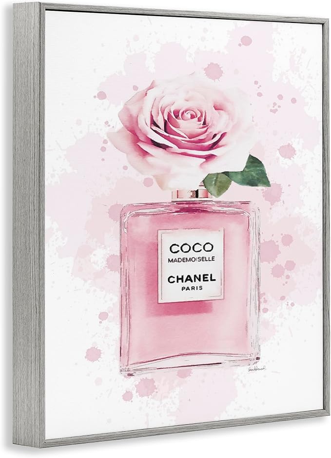 Stupell Industries 'Pink Flower Perfume Fashion Glam', Framed Giclee Art, Gray, 11 x 14 Inches, Easy to Hang and Sturdy, Made in USA, by Amanda Greenwood