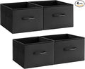 StorageWorks Black Storage Bins, Leather Front Fabric Storage Bins with Handles, Closet Organizers and Storage Bins, Organizer Baskets for Shelves and Closet, Collapsible Storage Baskets, 4-Pack