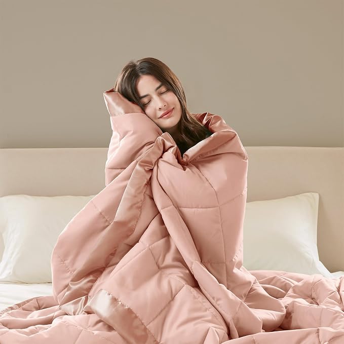 Madison Park Down Alternative King Size Blanket for Bed, Satin Trim, Blush | Lightweight Windom Blanket Premium 3M Scotchgard Moisture Wicking Treatment, OEKO TEX, Soft Bed Cover, All Season