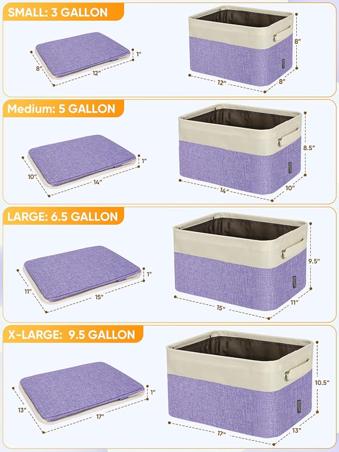 BALEINE 2 Pack Fabric Closet Storage Bins for Shelves, Linen Closet Organizers and Storage, Decorative Baskets for Organizing, Shelf, Clothes, Home, Office (Lavender, 12"x8"x8")