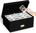 Decorative Photo Storage Box, Linen Photo Box Holds 1700 5x7 Pictures Black | Photo Storage Containers with 8 Dividers, Memory Keepsake Organizer for Photos, Scrapbook Supplies, Cards, Stamps,Archive Box