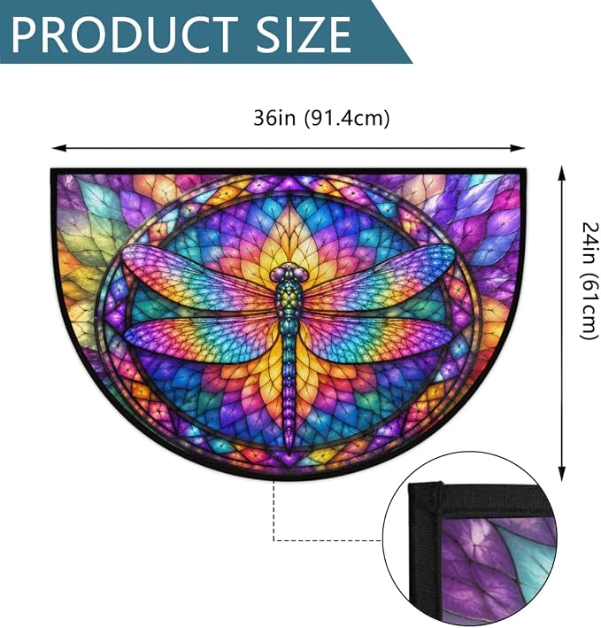 Dragonfly Half Round Door Mat Welcome Entrance Mat Bath Bathroom Rug A9 | Dragonfly Glass Painting Welcome Entrance Mat Anti-Slip Half Moon Bath Mat Semi Circle Rug Indoor Outdoor Kitchen Rug
