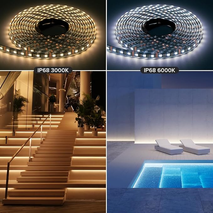 BTF-LIGHTING IP68 Waterproof Outdoor RGBW LED Strip 5050SMD RGB+Warm White(3000K-3500K) 4 Color in 1 DC12V 16.4ft 5m 60LED/m Multi-Colored Light White PCB Can Work Outdoor(No Adapter or Controller)