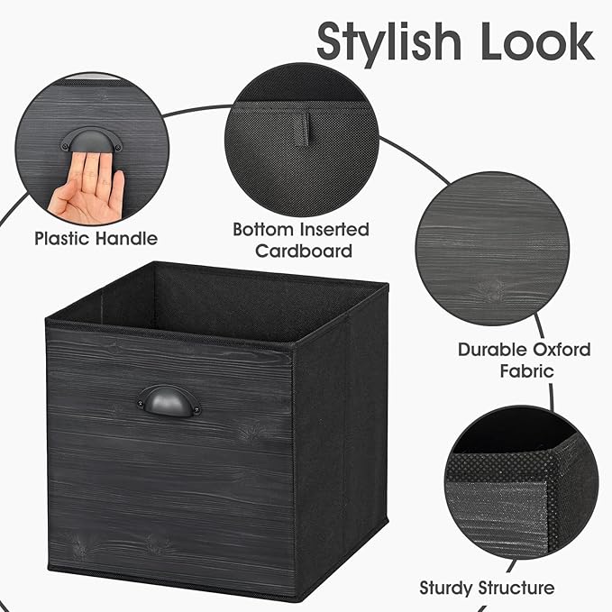 homyfort Faux Wood Grain Storage Cube Bins, 13x13 Inch Storage Cubes, Closet Cloth Baskets Box for Shelves, Set of 6