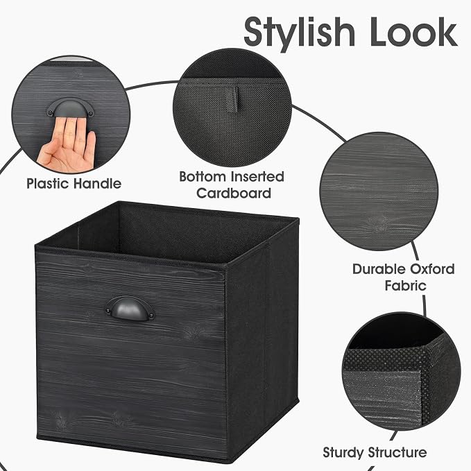 homyfort Faux Wood Grain Cube Storage Bins, 11x11 Inch Storage Cubes, Closet Cloth Baskets Box for Shelves, Set of 6