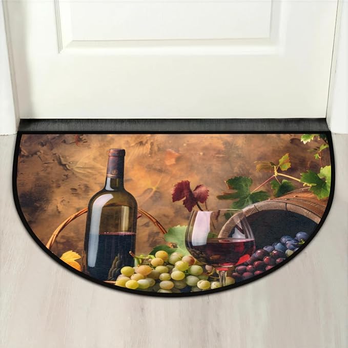 Half Round Doormat Grapes Wine Fruit Non Slip Half Circle Area Rugs Indoor Washable Half Moon Rug Semi Circle Bathroom Runner Mat Entrance Floor Carpet for Kithen Bedroom Fireplace Decor