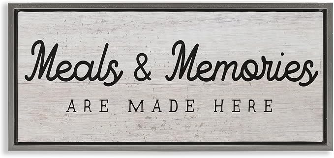 Meals and Memories Kitchen Sign, 13 x 30 Inch Canvas in Floater Frame | Stupell Industries · By Lil' Rue · Ready to hang · Rustic charm for kitchen or dining room · Made in USA