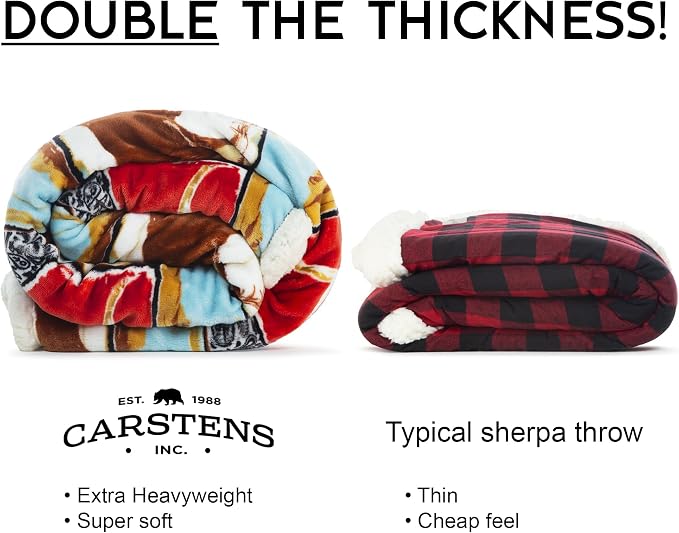 Carstens, Inc. Wrangler Ultra Premium Super Soft Plush Sherpa Fleece Oversized Throw Blanket 54" x 68", Vintage Western