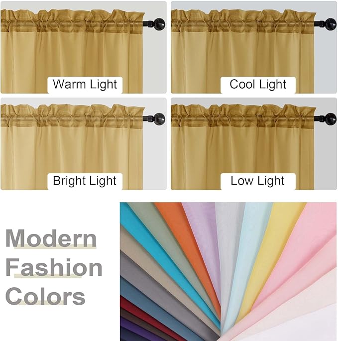 Gold Sheer Curtain for Bedroom Living Room 78 Inches Long 2 Panels Set, Solid Soft Airy Light Filtering Sheer Window Curtains, Modern Rod Pocket Door Curtain, Gold, 42" Wx78 L Inches