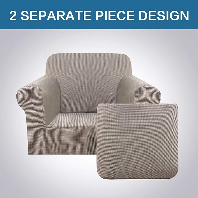 H.VERSAILTEX Stretch Large Armchair Cover 2 Piece Arm Chair Covers for Living Room Arm Chair Furniture Cover Suit for T Cushion/Box Cushion, Spandex Jacquard Fabric(Armchair-Oversized, Taupe)