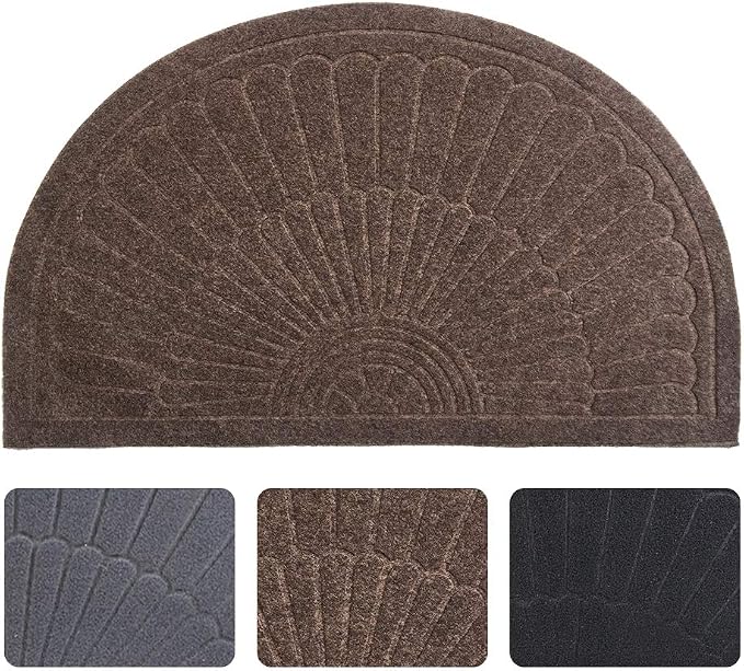 Morning View Half Round Door Mat Indoor Half Circle Entrance Rugs Outdoor Half Moon Entryway Rug Half Round Front Door Mats Rubber Welcome Mat Non Slip (Brown)