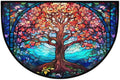 Tree Blue Orange Half Round Door Mat Non-Slip Semi Circle Rug Washable Half Moon Floor Rug Absorbent Bathroom Area Rugs for Outdoor Indoor Fireplace Mat Entryway Kitchen Decor Rugs