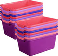 Dandat 32 Pcs Plastic Book Bins for Classroom Library Cubby Bins Scoop Front Stackable Toy Storage Tubs Containers for School Office Home Nursery Playroom Organization (Pink Series)