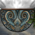 Paisley Half Round Doormat Non-Slip Semi Circle Rug Half Moon Mat | Ethnic Turquoise Washable Soft Absorbent Indoor Outdoor Entrance Kitchen Bathroom Sink Patio Welcome Fireplace Floor Rug