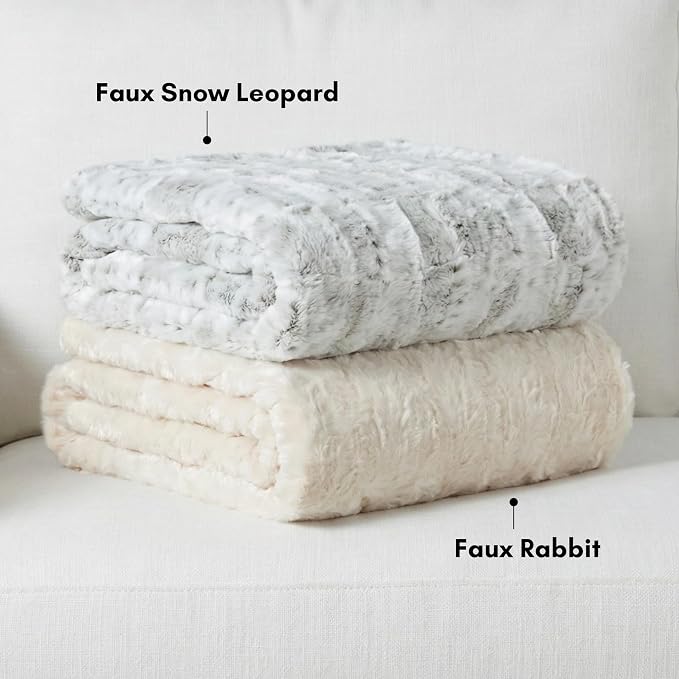 Americanflat Faux Fur Throw Blanket - Luxury 50x60 Extra Soft Plush Snow Leopard Fur, Reversible & Machine Washable Cozy Throw for Bed, Couch, Sofa, or Living Room Decor - Gray and White