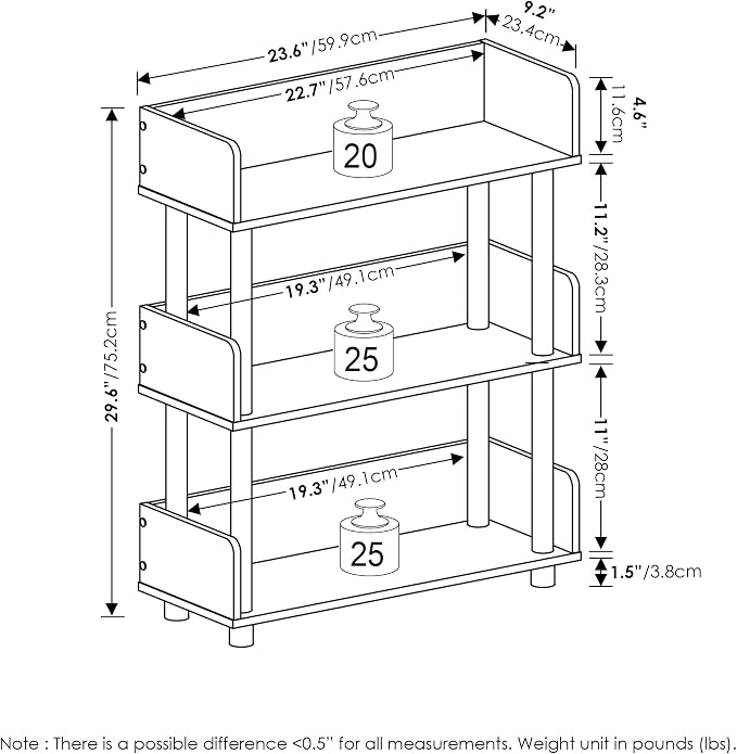 Furinno TURN-N-TUBE Display Shelf, 3-Tier Storage Shelves with Side Panels, Open Shelves Book Shelf with Rounded Corner Top Edges, for Organization and Storage, Living Room, Home Office, Espresso