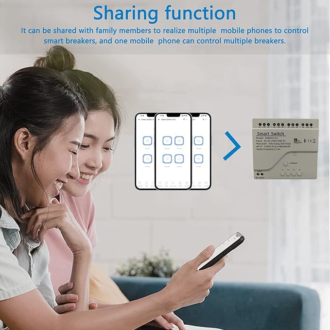 4 Channel Smart WiFi Relay Switching Module USB 5V/AC85V-250V, Supports Bluetooth Control, eWeLink App Remote Control, for Alexa Google Home