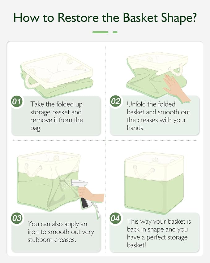 Patvingot 13-Inch Fabric Cube Storage Bins with Handles,4 Pack,Foldable | For cube shelves and closets,keeps grouped for everyday access,reinforced opening and fold-flat storage,white and green