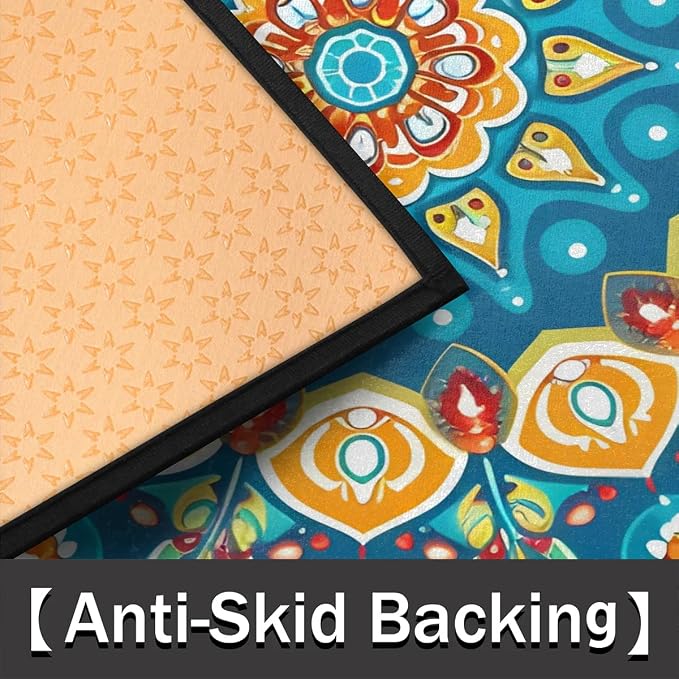 cfpolar Half Round Door Mat Semi Circle Non-Slip Bathroom Floor Rug, Ethnic Mandala Outdoor Welcome Entrance Way Mat Indoor Absorbent Kitchen Mat for Bedroom,Patio,Garage,Home 36" x 24"