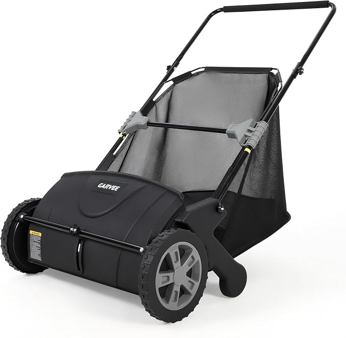 21" Push Lawn Sweeper, Heavy Duty Leaf Collector with 3.5 Cu. ft. Bag, Walk Behind Grass Sweeper, Dual Spinning Brushes, Adjustable Height for Leaves, Pine Needles & Yard Debris
