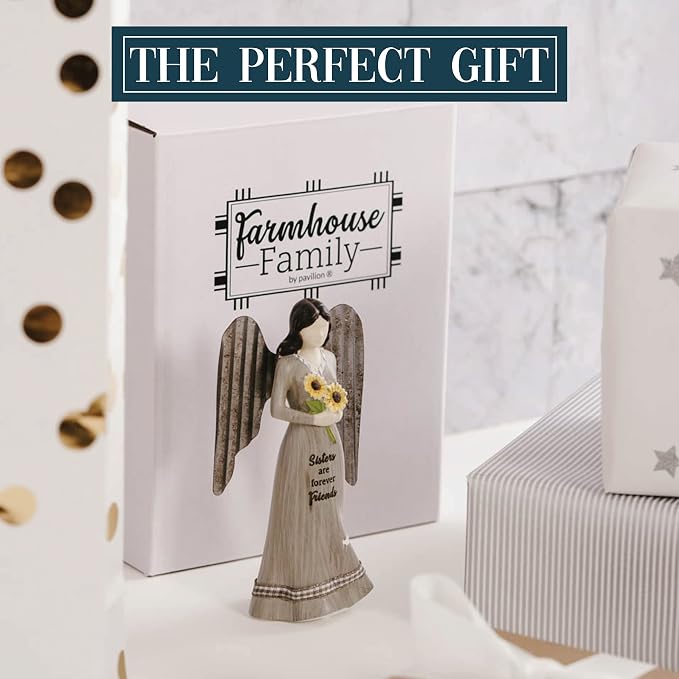 Pavilion Gift Company - 5" Angel Figurine - Sisters are Forever Friends - Simplistic Rustic Modern Farmhouse Statue