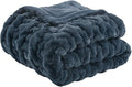 Madison Park Ruched Fur Throw Faux Fur Blanket, 50" x 60", Slate Blue | Luxury, Premium, Soft Cozy Brushed Long Pile, All Season Plush Modern OEKO- TEX Certification Warm For Bed, Couch or Sofa