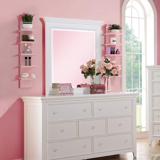 5 Tier Wall Shelves Pink, Vertical Column Shelf Floating Storage Home Decor Organizer Tall Tower Design Utility Shelving Bedroom Living Room, 30.7