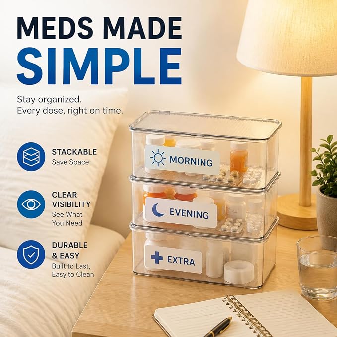 ZENFUN Set of 3 Small Stackable Storage Bins with Hinged Lid, Acrylic Organizer Box, Clear Makeup Organizer Box, Cosmetic Case for Home, Office