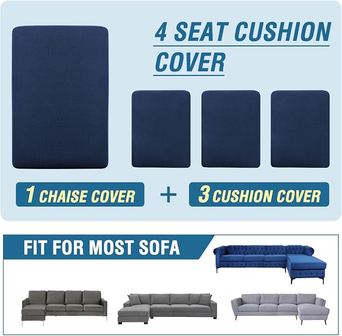 H.VERSAILTEX Sectional Couch Covers 4 Pieces Sofa Seat Cushion Covers L Shape Separate Cushion Couch Chaise Cover for Both Left/Right Sectional Couch (Seat Only: 1 Chaise + 3 Sofa, Navy)