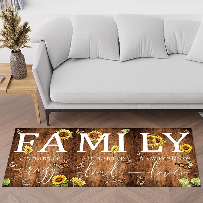 GUBIYU Rustic Sunflower Area Rug for Living Room A Little Bit of Crazy Family Home Welcome Rugs,Home Porch Decor Doormat,Farmhouse Entrance Rug for Bedroom,Housewarming Gift,Wedding Room 23.6"x59"
